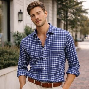 Charles Tyrwhitt Sz Large Classic Fit Dark Blue Long Sleeve Shirt Button Up